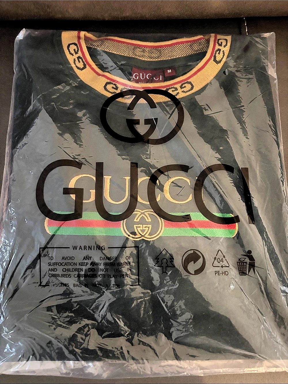 Gucci Interlocking G Cotton Jersey T-Shirt with Web Collar Black & Green